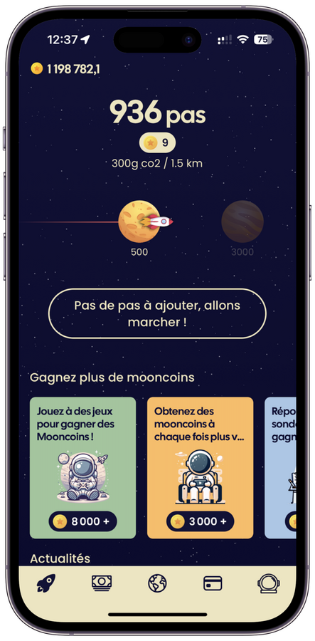 Page d'accueil de l'application moonwalk